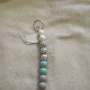 Leopard Print and Aqua Beaded Keychain for Kids